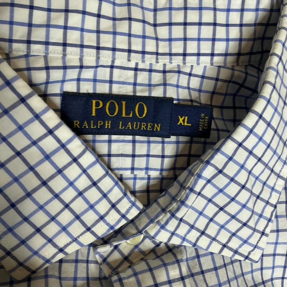 Polo Ralph Lauren Men's XL Long Sleeve Checkered Button Down Shirt Blue White